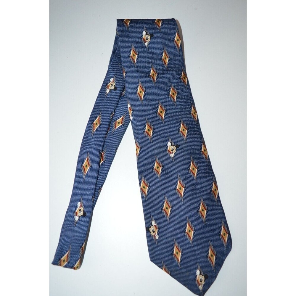 Mickey Inc Tie 60" Mickey Mouse 100% Silk Diamond Pattern Blue Background